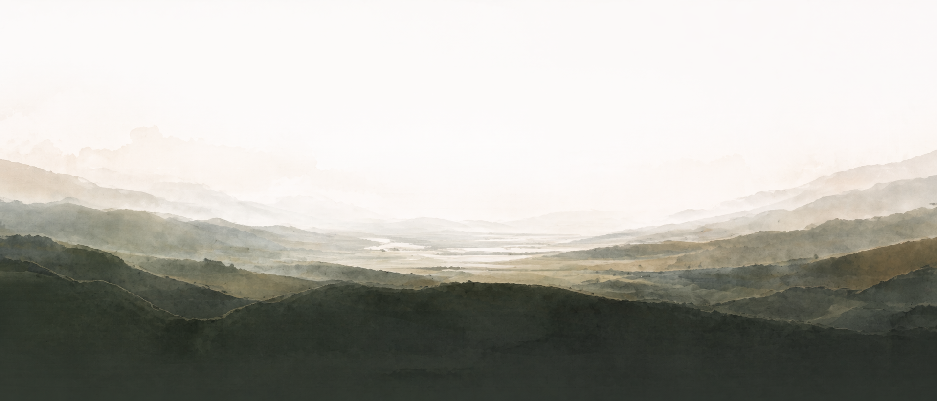 Watercolor mountain valley landscape