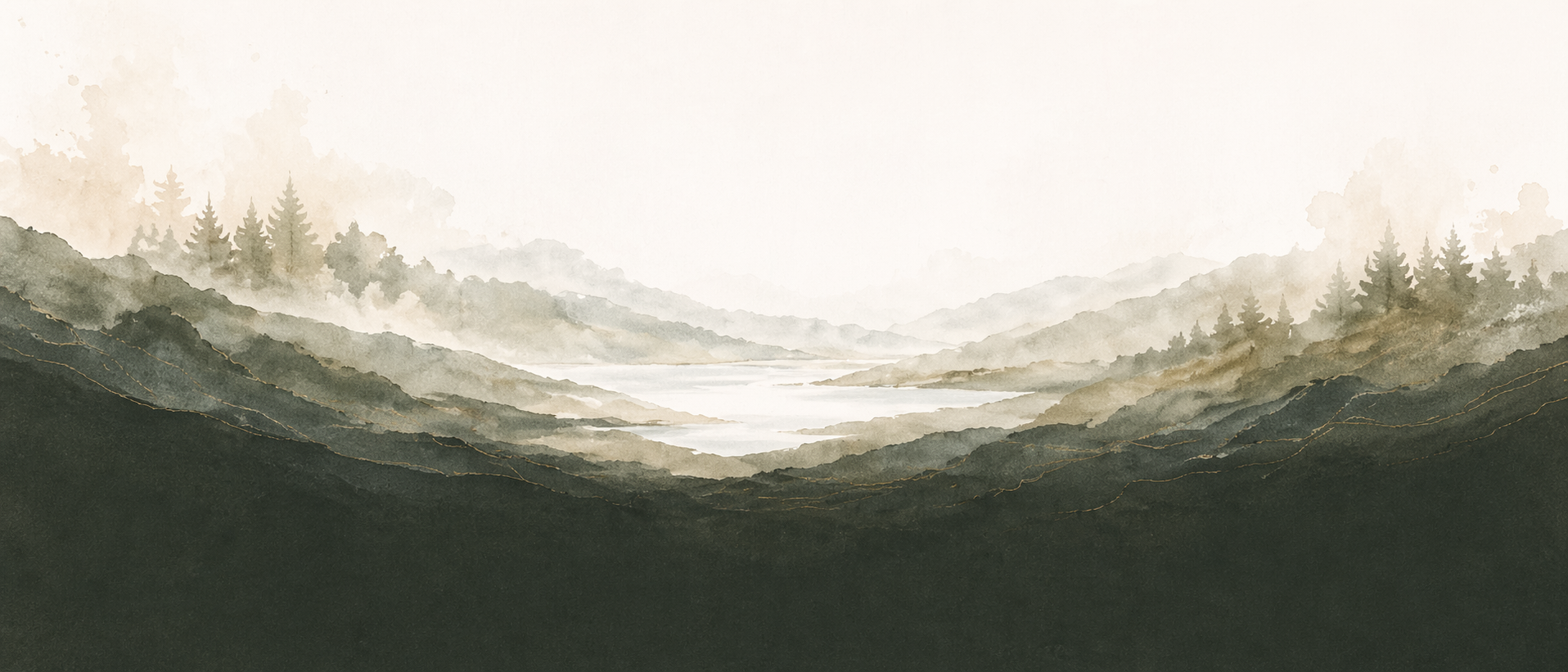 Watercolor mountain valley footer landscape